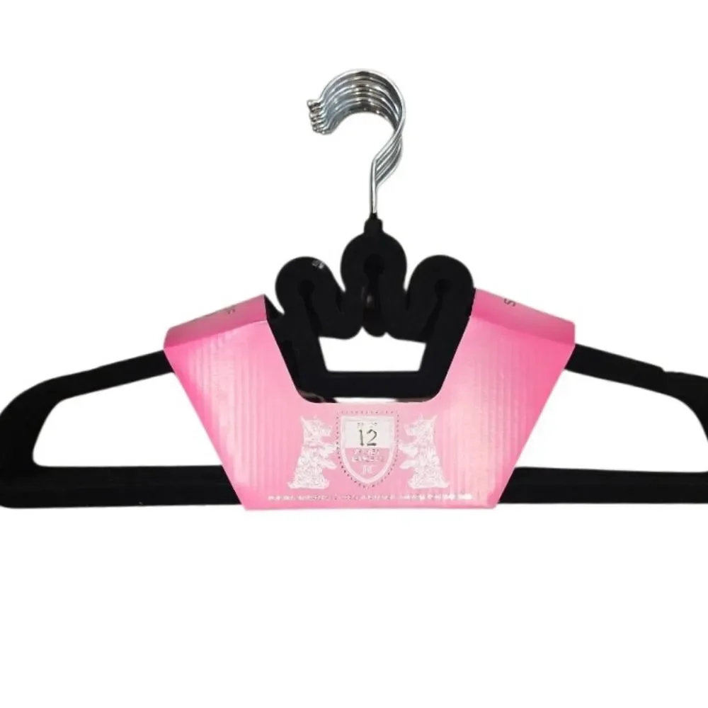 Juicy‎ Couture Home Nontched Shoulder Set Of 12 Velvet Crown Hangers- Black